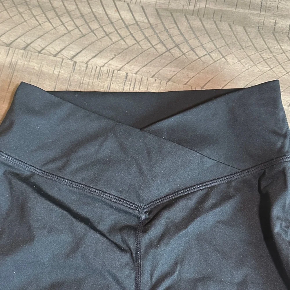 Girls Black Performance Leggings wide flare leg crossover waist